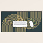 Geometric Lines Rainbows 19 in Slate Blue Gold Desk Mat Gallery Image 1