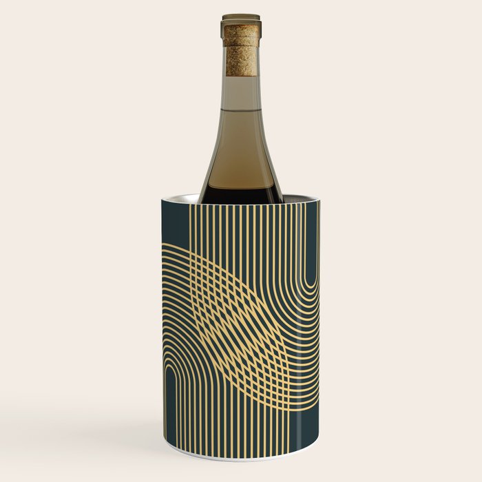 Geometric Lines Rainbows 19 in Slate Blue Gold Wine Chiller Gallery Image 1