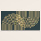 Geometric Lines Rainbows 19 in Slate Blue Gold Desk Mat Gallery Image 3
