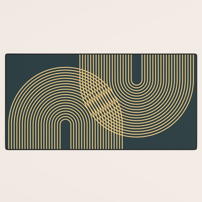 Geometric Lines Rainbows 19 in Slate Blue Gold Desk Mat Gallery Image 3