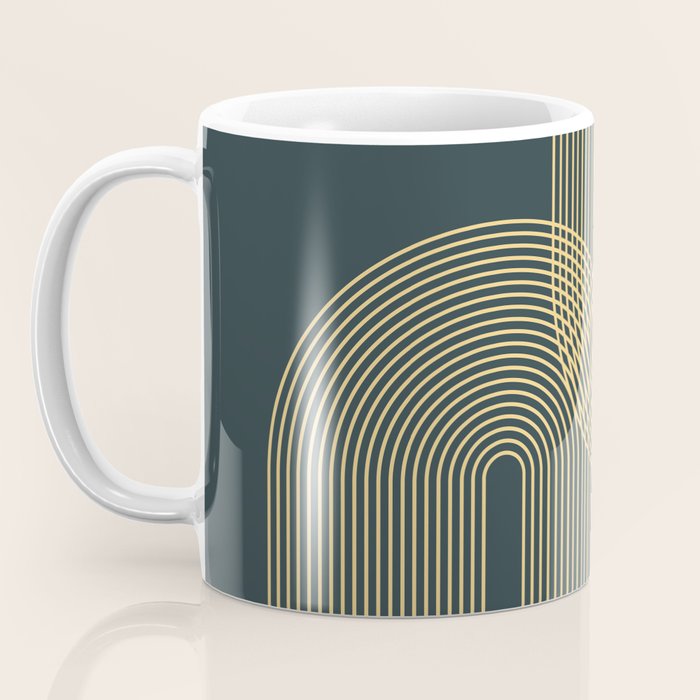 Geometric Lines Rainbows 19 in Slate Blue Gold Coffee Mug Gallery Image 3