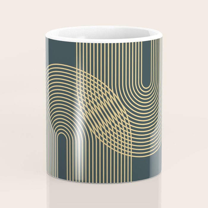 Geometric Lines Rainbows 19 in Slate Blue Gold Coffee Mug Gallery Image 4