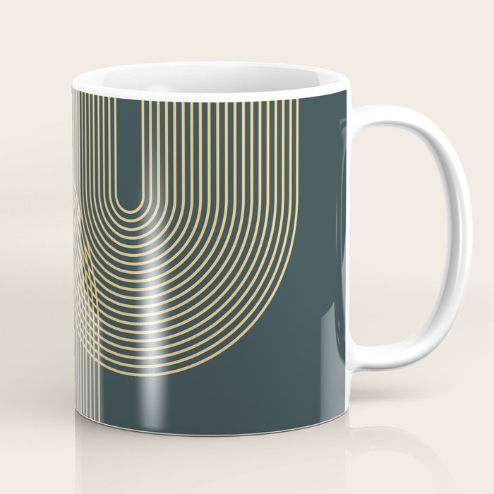 Geometric Lines Rainbows 19 in Slate Blue Gold Coffee Mug Gallery Image 1