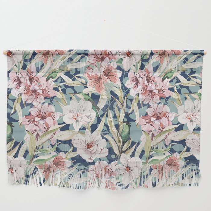 Birds in lush night garden flowers Wall Hanging Gallery Image 1