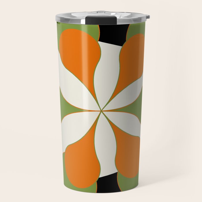 Mid-Century Modern Art 1.4 - Green & Orange Flower Travel Mug Gallery Image 1