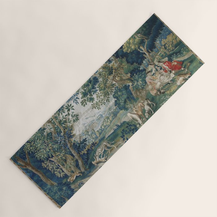 Antique French Verdure Hunting Scene Tapestry Yoga Mat Gallery Image 1