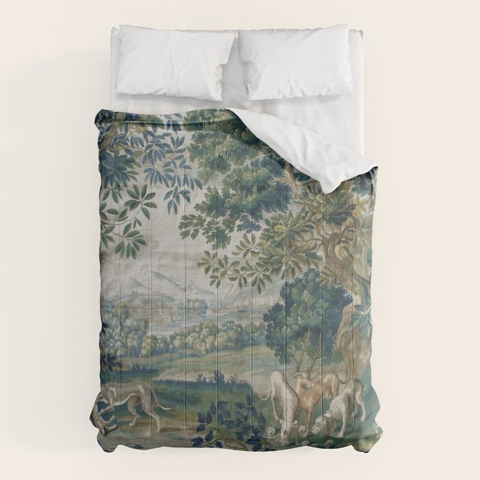 Antique French Verdure Hunting Scene Tapestry Comforter Gallery Image 6