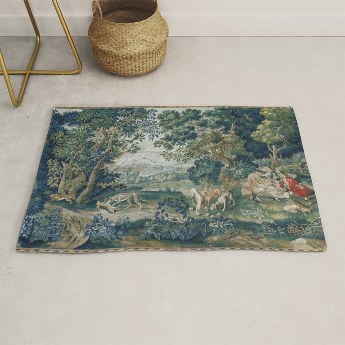 Antique French Verdure Hunting Scene Tapestry Rug Gallery Image 1