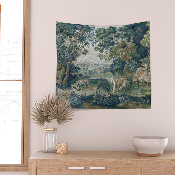Antique French Verdure Hunting Scene Tapestry Wall Tapestry Gallery Image 2