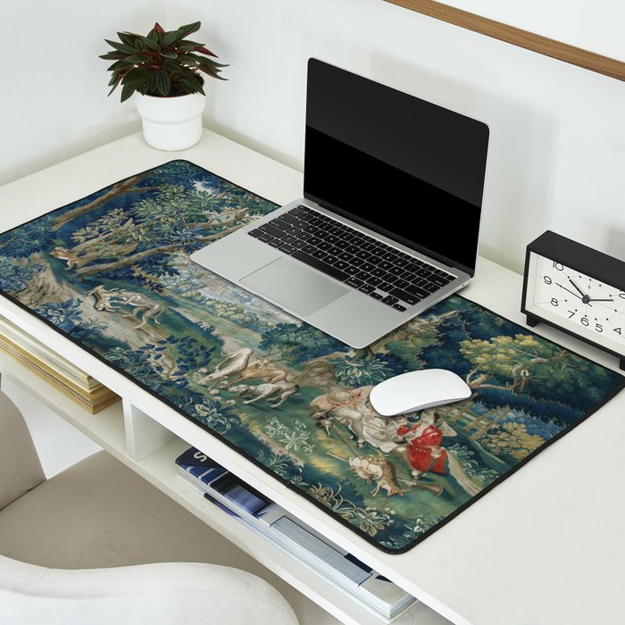 Antique French Verdure Hunting Scene Tapestry Desk Mat Gallery Image 2