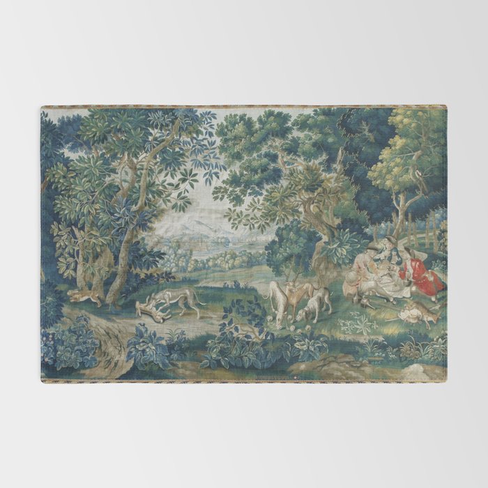 Antique French Verdure Hunting Scene Tapestry Rug Gallery Image 2