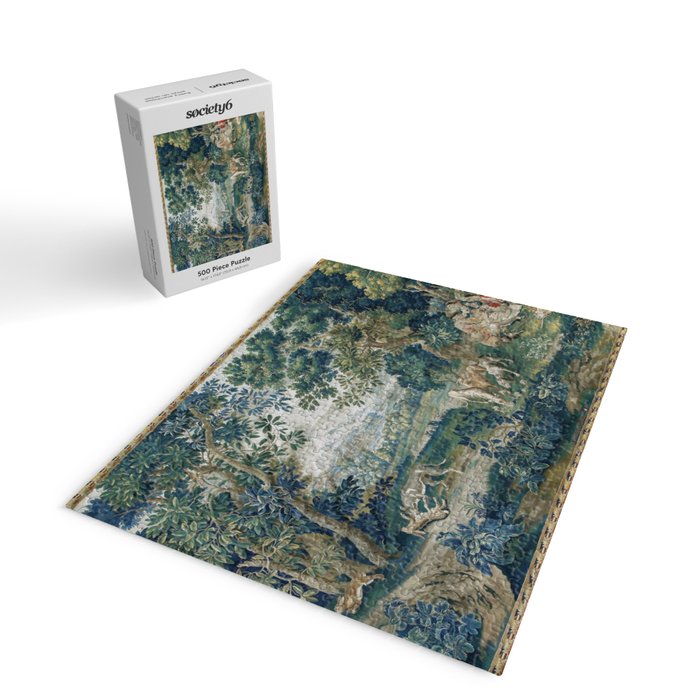 Antique French Verdure Hunting Scene Tapestry Jigsaw Puzzle Gallery Image 2