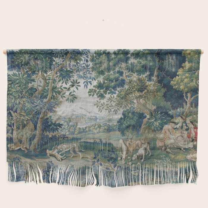 Antique French Verdure Hunting Scene Tapestry Wall Hanging Gallery Image 1