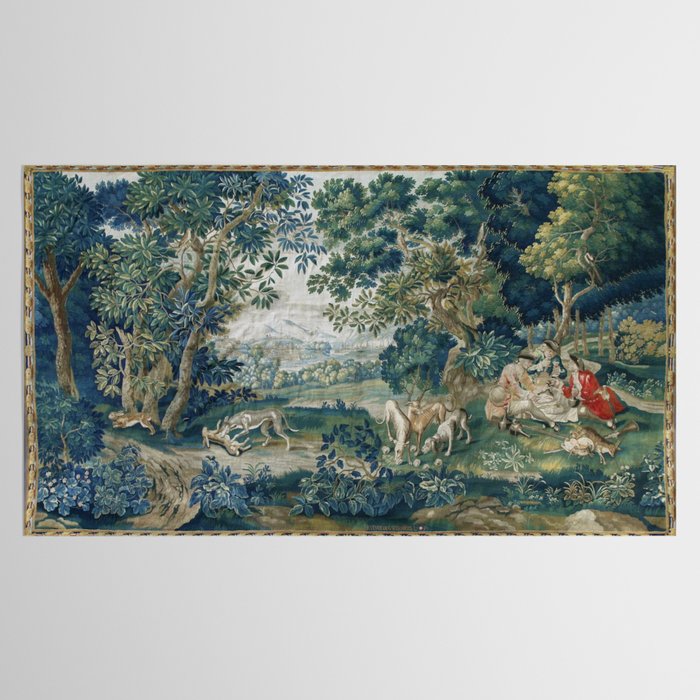 Antique French Verdure Hunting Scene Tapestry Tablecloth Gallery Image 2