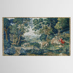 Antique French Verdure Hunting Scene Tapestry Tablecloth Gallery Image 2