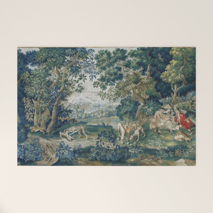 Antique French Verdure Hunting Scene Tapestry Welcome Mat Gallery Image 1