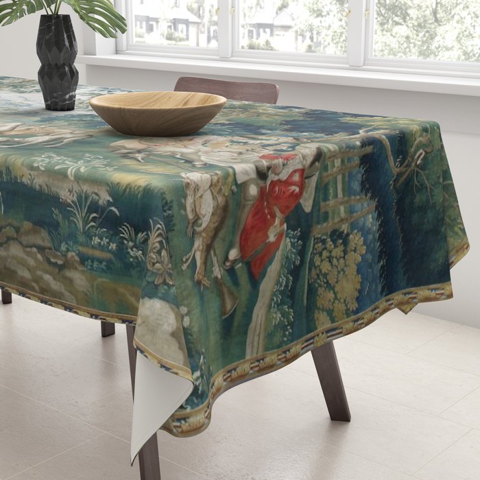 Antique French Verdure Hunting Scene Tapestry Tablecloth Gallery Image 3