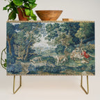 Antique French Verdure Hunting Scene Tapestry Credenza Gallery Image 1