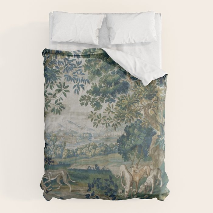 Antique French Verdure Hunting Scene Tapestry Duvet Cover Gallery Image 1