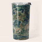 Antique French Verdure Hunting Scene Tapestry Travel Mug Gallery Image 2