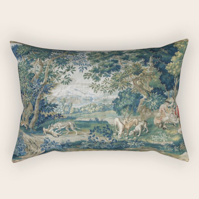 Antique French Verdure Hunting Scene Tapestry Rectangular Pillow Gallery Image 2