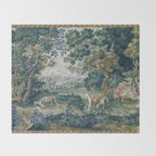 Antique French Verdure Hunting Scene Tapestry Throw Blanket Gallery Image 2