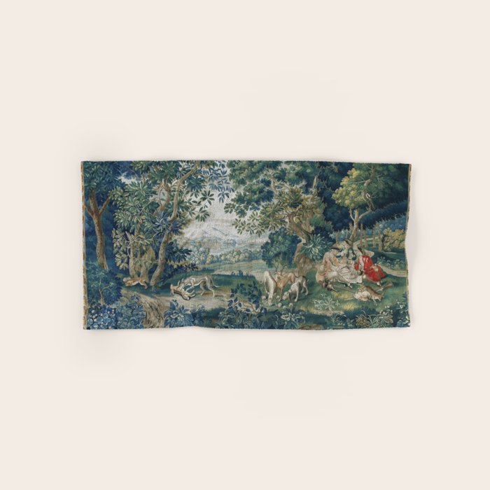 Antique French Verdure Hunting Scene Tapestry Bath Towel Gallery Image 1