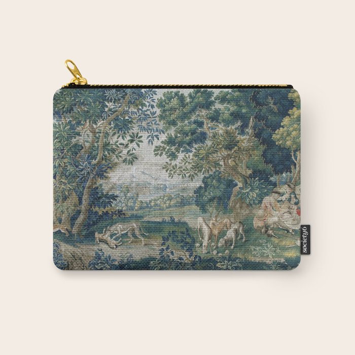 Antique French Verdure Hunting Scene Tapestry Carry All Pouch Gallery Image 1