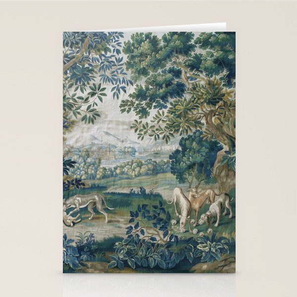 Antique French Verdure Hunting Scene Tapestry Stationery Card Gallery Image 2