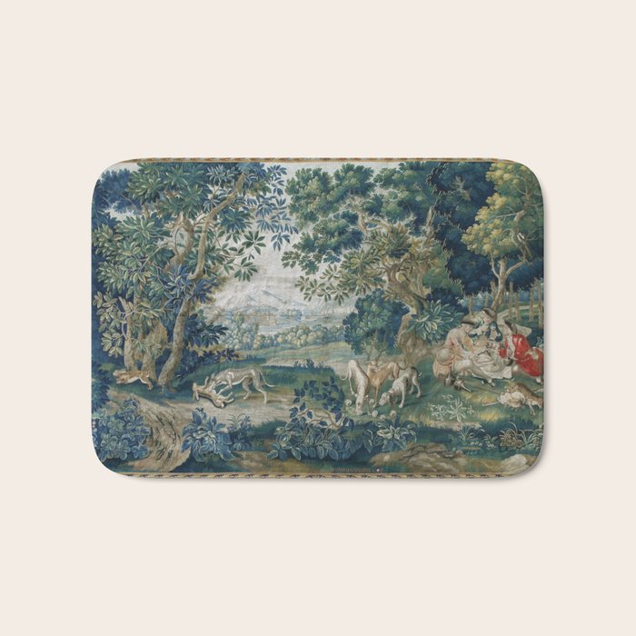 Antique French Verdure Hunting Scene Tapestry Bath Mat Gallery Image 1