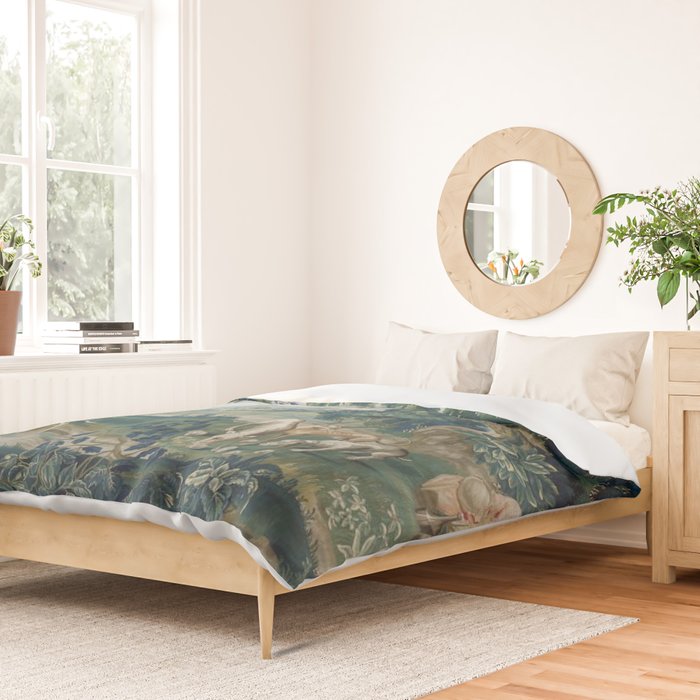 Antique French Verdure Hunting Scene Tapestry Duvet Cover Gallery Image 2