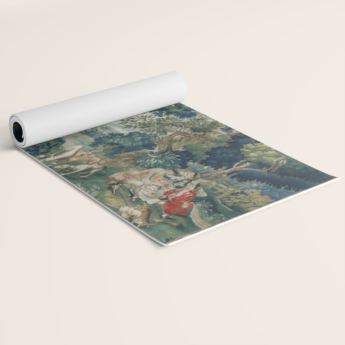 Antique French Verdure Hunting Scene Tapestry Yoga Mat Gallery Image 2
