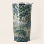 Antique French Verdure Hunting Scene Tapestry Travel Mug Gallery Image 1