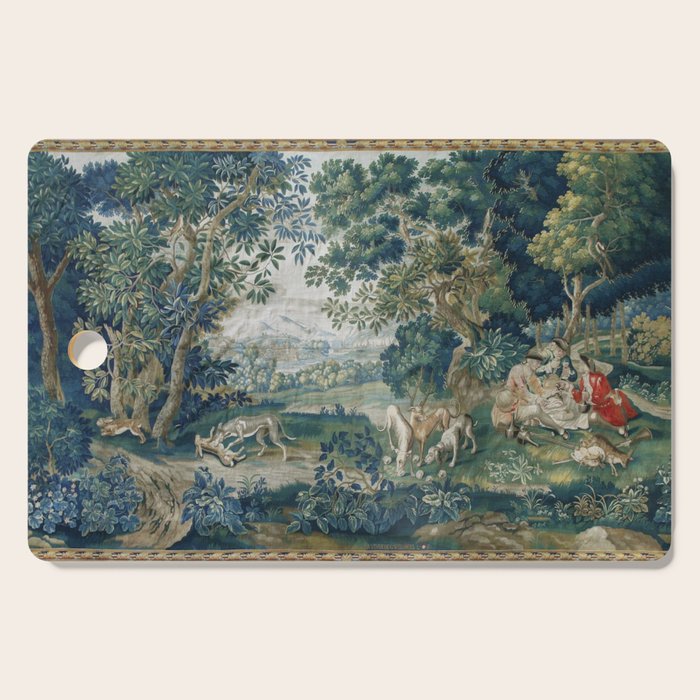 Antique French Verdure Hunting Scene Tapestry Cutting Board Gallery Image 1