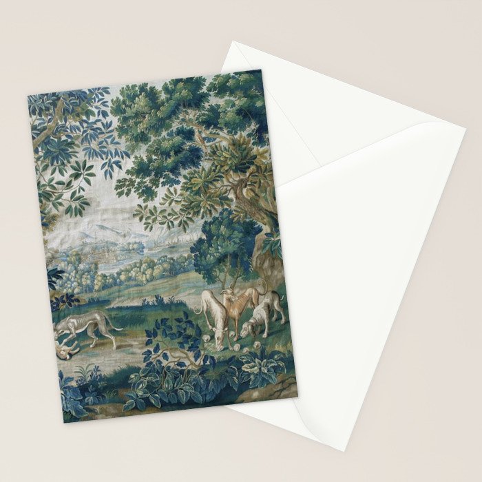 Antique French Verdure Hunting Scene Tapestry Stationery Card Gallery Image 2
