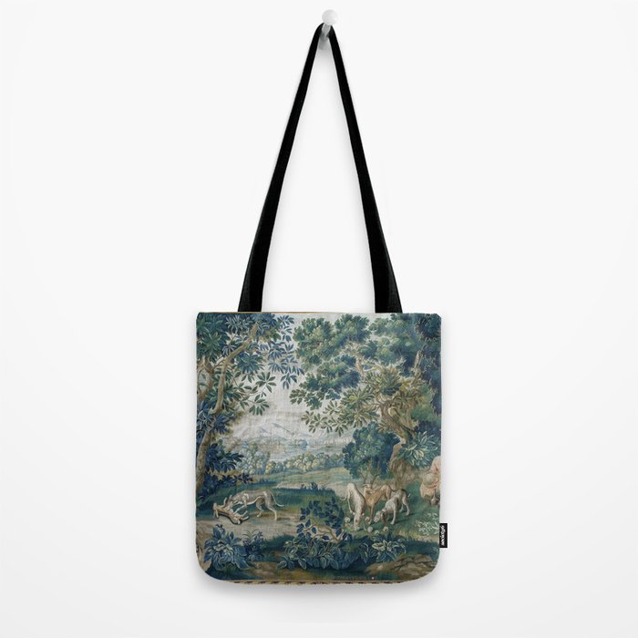 Antique French Verdure Hunting Scene Tapestry Tote Bag Gallery Image 2