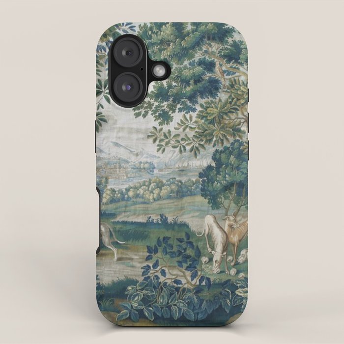 Antique French Verdure Hunting Scene Tapestry iPhone Case Gallery Image 1