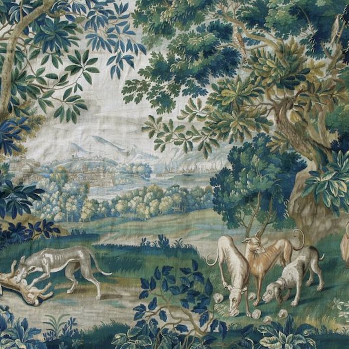 Antique French Verdure Hunting Scene Tapestry Coffee Mug Gallery Image 2