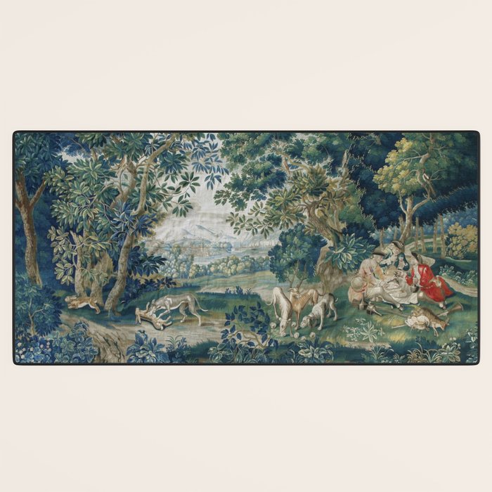 Antique French Verdure Hunting Scene Tapestry Desk Mat Gallery Image 3