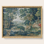 Antique French Verdure Hunting Scene Tapestry Serving Tray Gallery Image 1