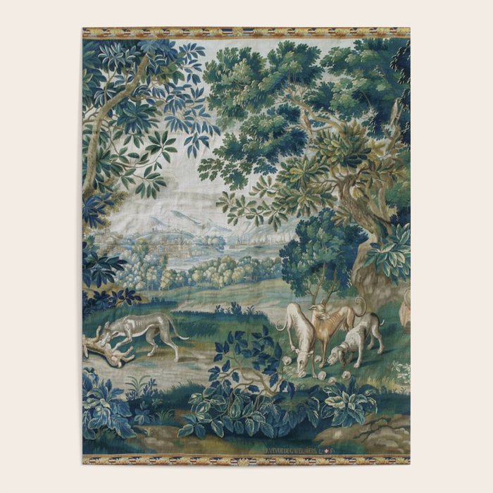 Antique French Verdure Hunting Scene Tapestry Poster Gallery Image 4