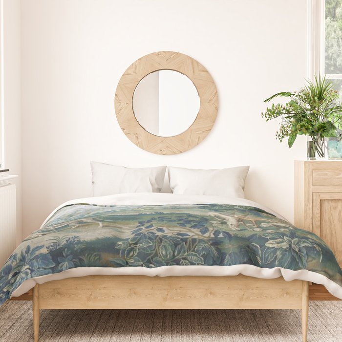 Antique French Verdure Hunting Scene Tapestry Duvet Cover Gallery Image 3