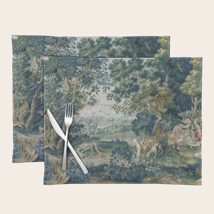 Antique French Verdure Hunting Scene Tapestry Placemat Gallery Image 1