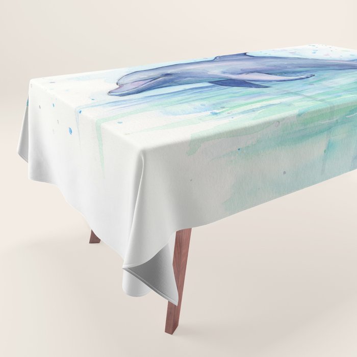 Dolphin Watercolor Sea Creature Animal Tablecloth Gallery Image 1