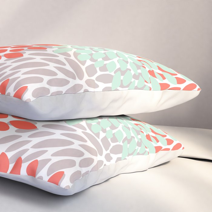 Floral Pattern, Orange, Teal, Mint Green, Flower Print Pillow Sham Gallery Image 3