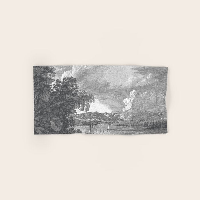 Hudson River and Catskills, Graphite and Crisp White Bath Towel Gallery Image 1