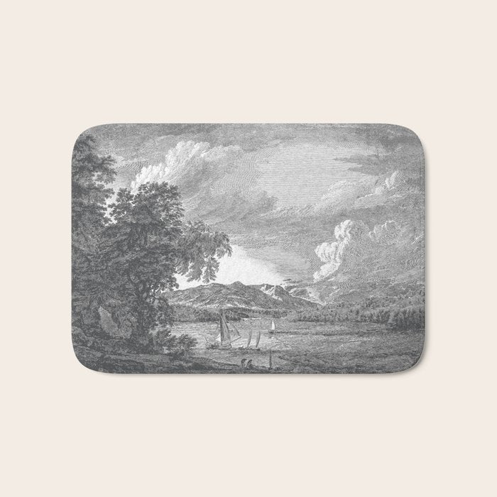 Hudson River and Catskills, Graphite and Crisp White Bath Mat Gallery Image 1