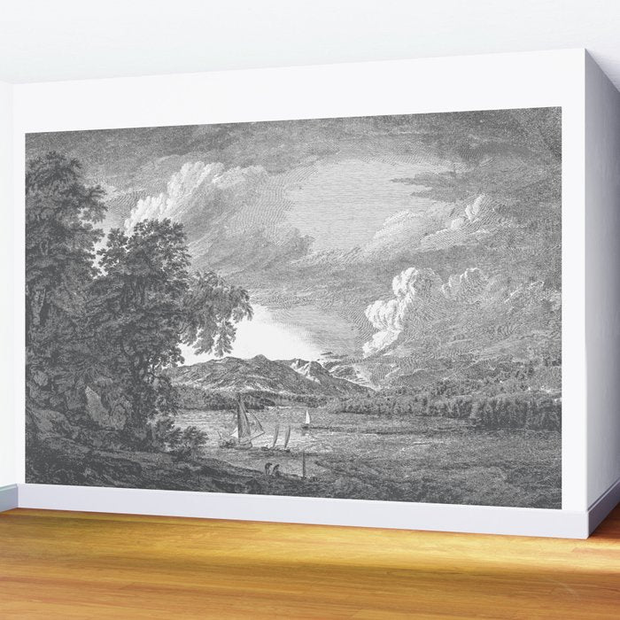 Hudson River and Catskills, Graphite and Crisp White Wall Mural Gallery Image 2