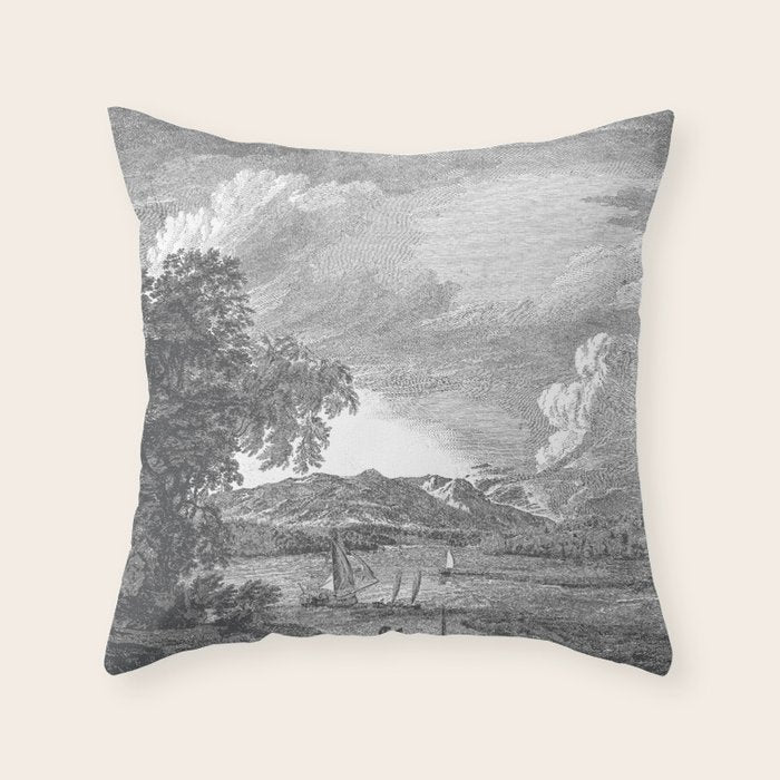 Hudson River and Catskills, Graphite and Crisp White Throw Pillow Gallery Image 6