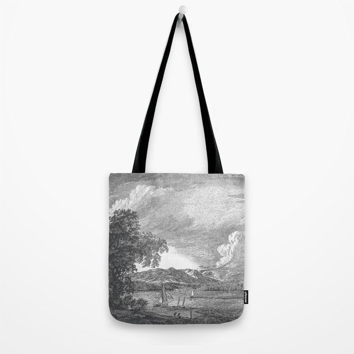 Hudson River and Catskills, Graphite and Crisp White Tote Bag Gallery Image 2